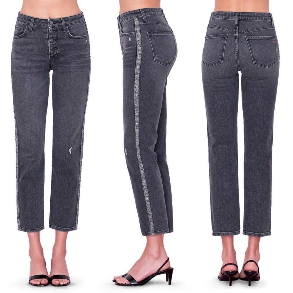 Sundry Anthropologie Gray Leopard Print Trim High Rise Crop Jeans 28